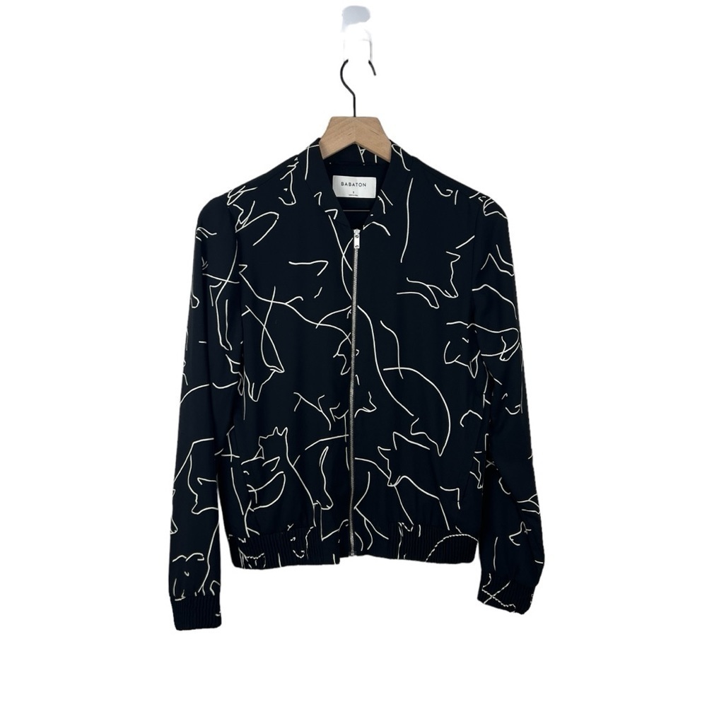 Aritzia Babaton Black Fox Print Full Zip Bomber Jacket